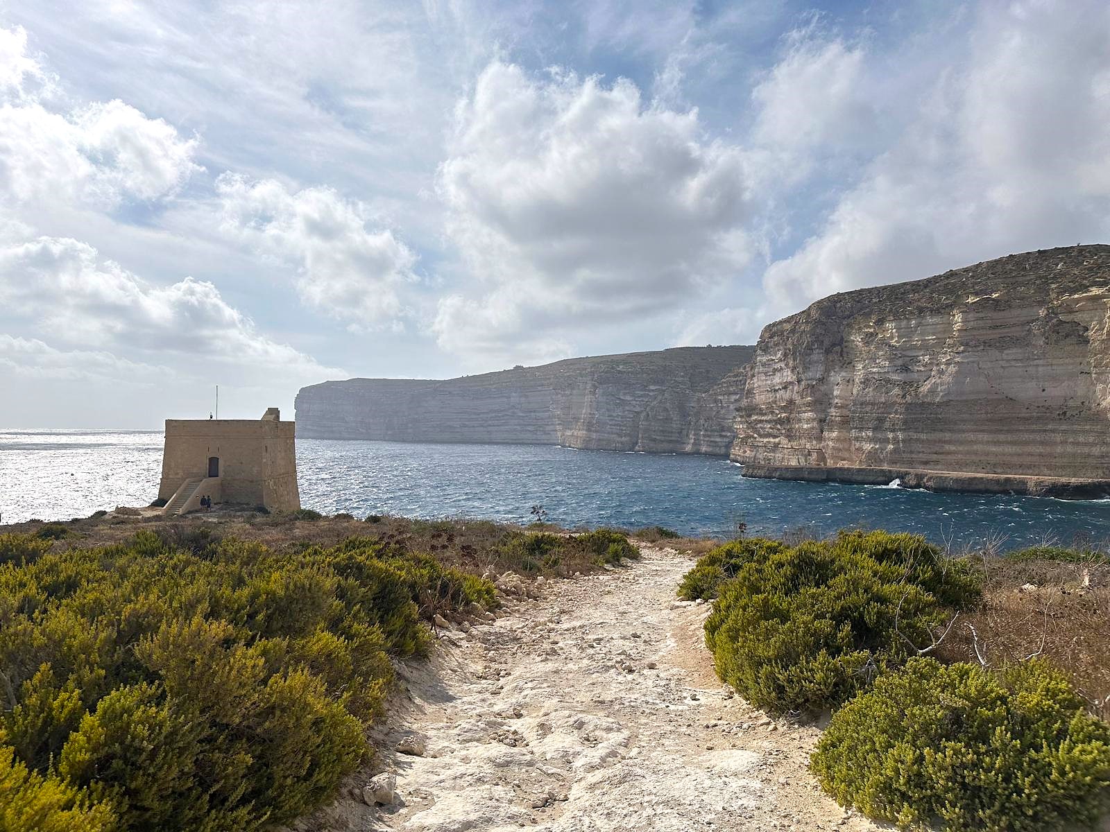 View of open ocean from Xlendi bay in Gozo